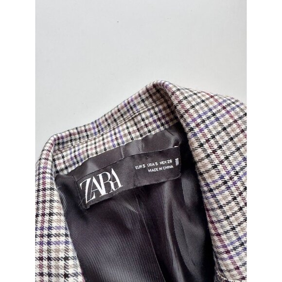 ZARA Grey Brown Check Single Breasted Oversized Boxy Blazer Suit Jacket, Size S - Picture 11 of 14